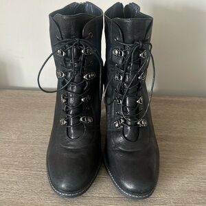 Stuart Weitzman Lace Up Leather Moto Boots
